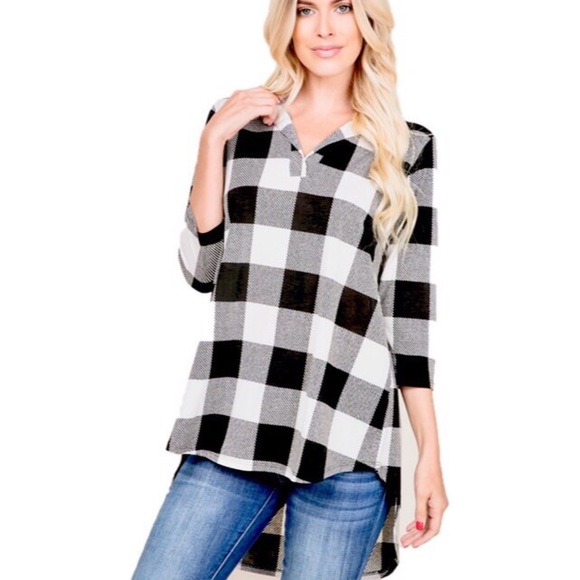 Black & White Buffalo Plaid Tunic Top - Picture 2 of 5